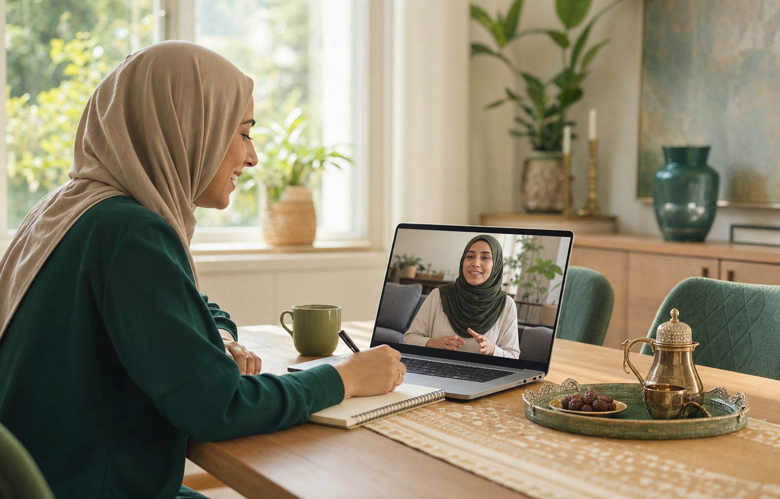 A mother enjoying a warm, pressure-free conversation with an education advisor