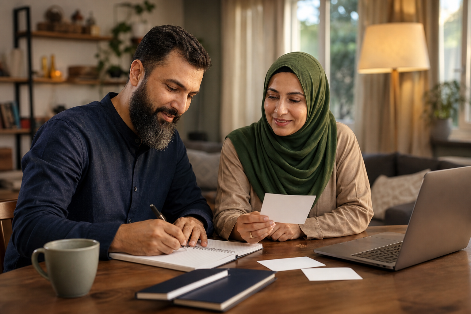 Parents preparing thoughtful questions before a family learning call